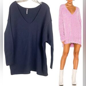 Free People Softly Vee Sweater in Black Wool and Yak Blend Size Medium